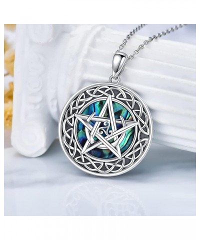 Tetragrammaton/Pentagram/Triple Moon Goddess Necklace for Men Women 925 Sterling Silver Witch Knot Pentacle Pendant Pagan Wic...