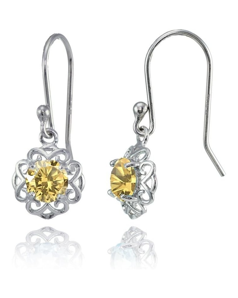 Sterling Silver or Yellow Gold Flashed Gemstone Round Filigree Dangle Earrings Sterling Silver Citrine $17.84 Earrings