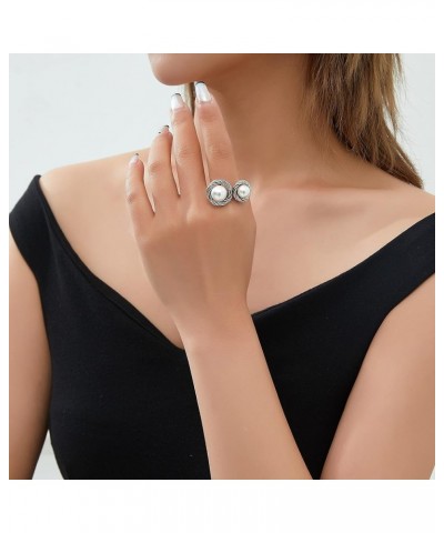 Pearl Rings for Women, Fashion Infinity Flower Ring Crystal Statement Ring Band Cocktail Costume Jewelry for Teens Girls Gift...