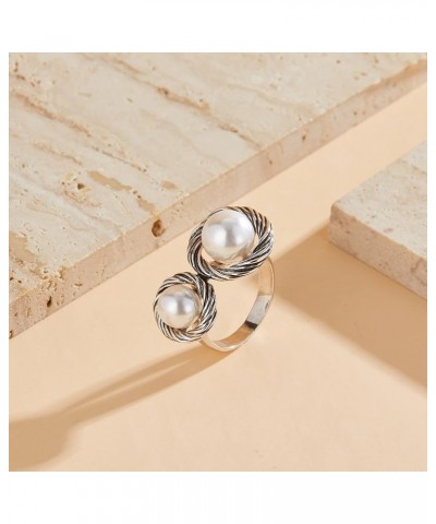 Pearl Rings for Women, Fashion Infinity Flower Ring Crystal Statement Ring Band Cocktail Costume Jewelry for Teens Girls Gift...