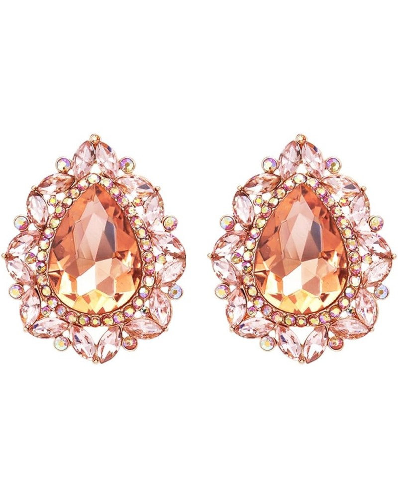 Women's Statement Vintage Style Dramatic Teardrop Crystal Clip On Earrings, 1.68 Peach Crystal Rose Gold $14.08 Earrings