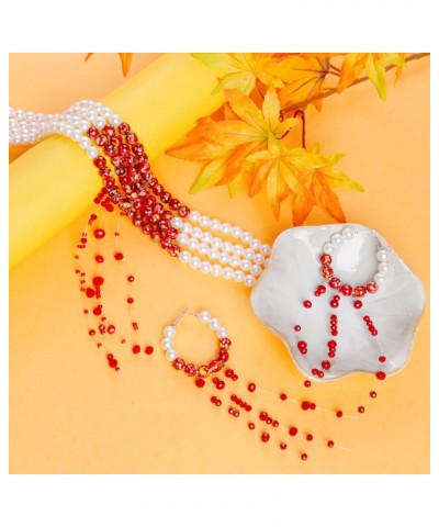 2Pcs Dripping Blood Choker and Earrings Halloween Dripping Bloody Imitation Pearls Necklace Bloody Pearls Earrings Halloween ...