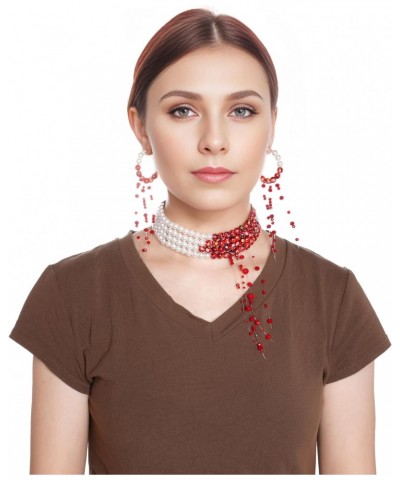 2Pcs Dripping Blood Choker and Earrings Halloween Dripping Bloody Imitation Pearls Necklace Bloody Pearls Earrings Halloween ...