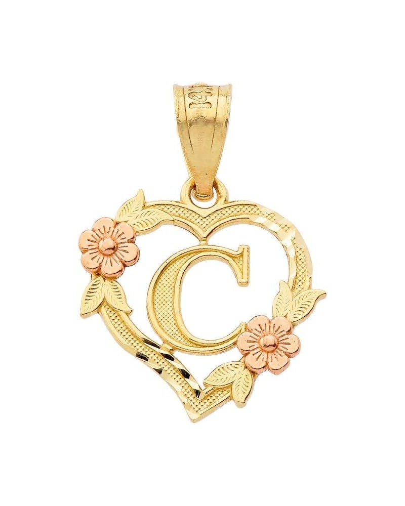 14k Beautiful Two-Tone Initial Heart Pendant for Women in Yellow and Rose Gold - Letter C $42.00 Pendants