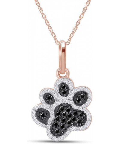 1/5 Carat Round Cut Black & White Natural Diamond Dog Paw Pendant Necklace Along With 18" Chain in 14K Gold Over Sterling Sil...
