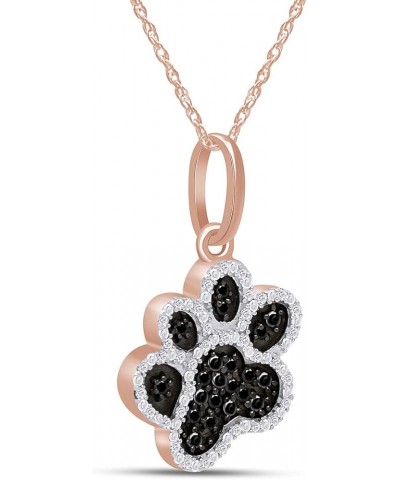 1/5 Carat Round Cut Black & White Natural Diamond Dog Paw Pendant Necklace Along With 18" Chain in 14K Gold Over Sterling Sil...