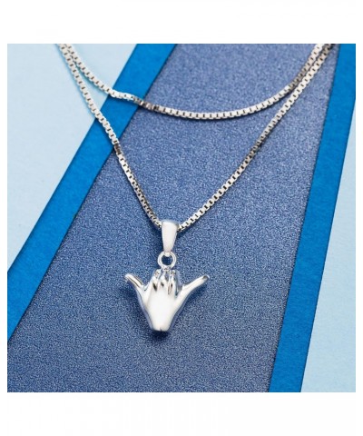 925 Sterling Silver Hawaiian Shaka Hang Loose Necklace Pendant with 18" Box Chain, Nickle-Free Hypoallergenic for Sensitive S...