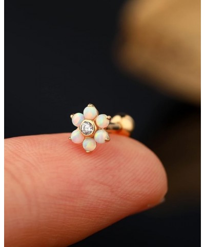 14K Solid Gold Cartilage Earring Opal Cartilage Piercing CZ Flower Helix Piercing Jewelry 16g Tragus Conch Piercing Jewelry S...