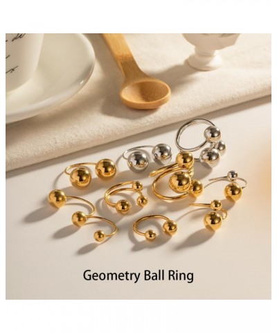 Unique Geometric Balls Asymmetric Wrap Open Ring for Women Girls Dainty Double 2 Ring Fashion Ball Statement Tiny Stainless S...