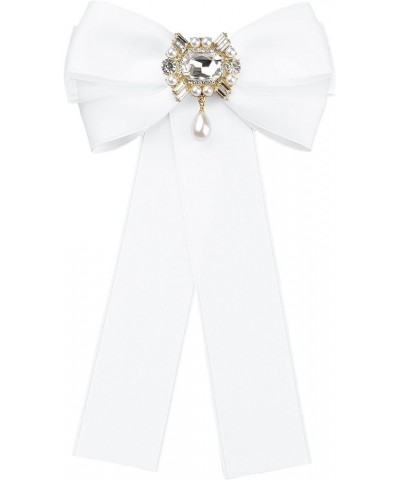 Women's Bow Brooch Pre-Tied Bowknot with Faux Rhinestone Elegant Bow Tie White $10.34 Brooches & Pins