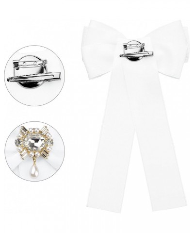 Women's Bow Brooch Pre-Tied Bowknot with Faux Rhinestone Elegant Bow Tie White $10.34 Brooches & Pins