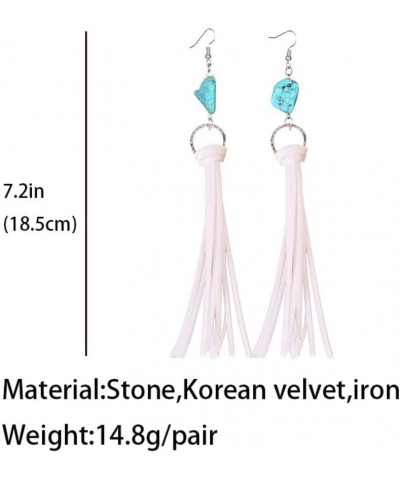 Retro Long Fringe Leather Earrings Western Bohemian Turquoise Leather Tassel Dangle Earrings for Women White $4.50 Earrings