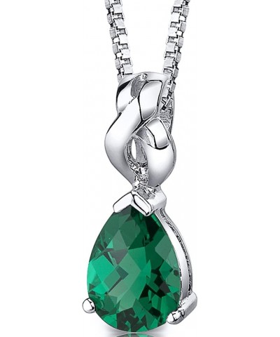 Simulated Emerald Pendant Necklace for Women 925 Sterling Silver, Royal Teardrop Solitaire, 3 Carats Pear Shape 10x7mm, with ...