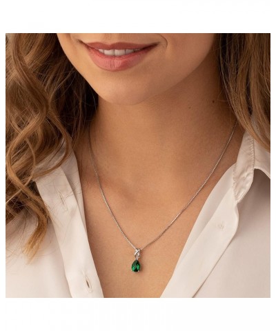 Simulated Emerald Pendant Necklace for Women 925 Sterling Silver, Royal Teardrop Solitaire, 3 Carats Pear Shape 10x7mm, with ...