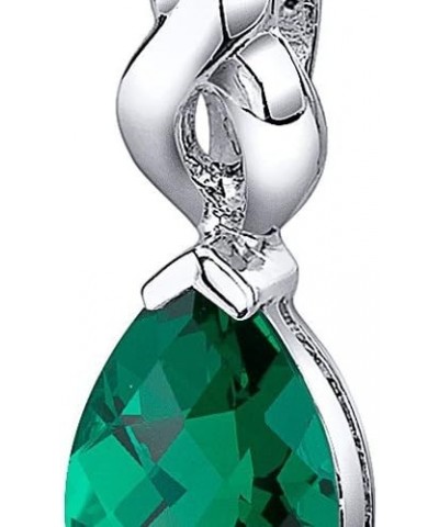 Simulated Emerald Pendant Necklace for Women 925 Sterling Silver, Royal Teardrop Solitaire, 3 Carats Pear Shape 10x7mm, with ...