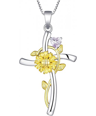 Cross Pendant Necklace 925 Sterling Silver Sunflower Necklace Birthstones Flower Jewelry for Women 06-alexandrite-Jun $30.55 ...