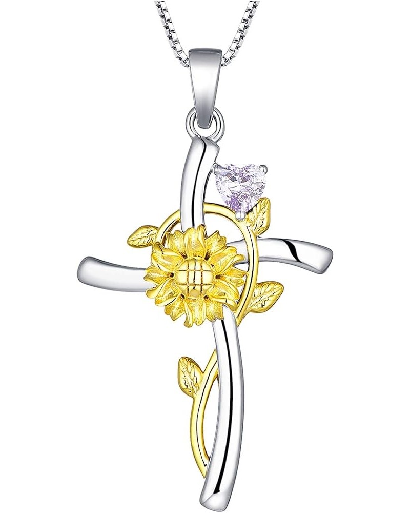 Cross Pendant Necklace 925 Sterling Silver Sunflower Necklace Birthstones Flower Jewelry for Women 06-alexandrite-Jun $30.55 ...