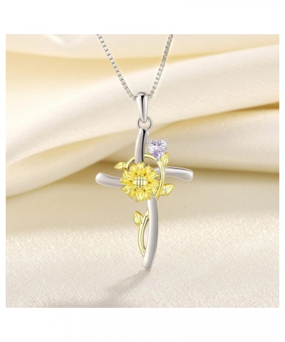 Cross Pendant Necklace 925 Sterling Silver Sunflower Necklace Birthstones Flower Jewelry for Women 06-alexandrite-Jun $30.55 ...