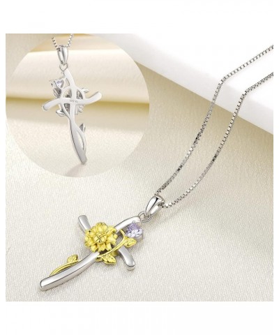 Cross Pendant Necklace 925 Sterling Silver Sunflower Necklace Birthstones Flower Jewelry for Women 06-alexandrite-Jun $30.55 ...