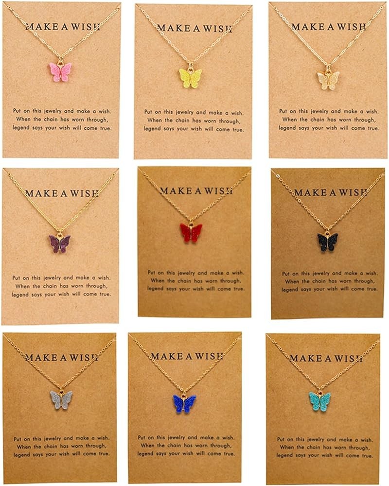 Butterfly Necklace Bohemian Retro Chain Friendship Necklace for Women Girl Teen Good Luck Pendant Chain Necklace with Message...