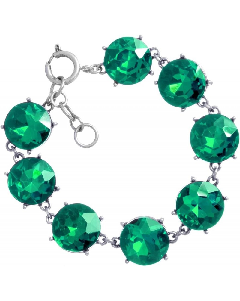 Women's Stunning Vintage Vibes Colorful Large Round Crystal Ice Statement Bejeweled Link Bracelet, 7.5"+1" Extender Emerald G...