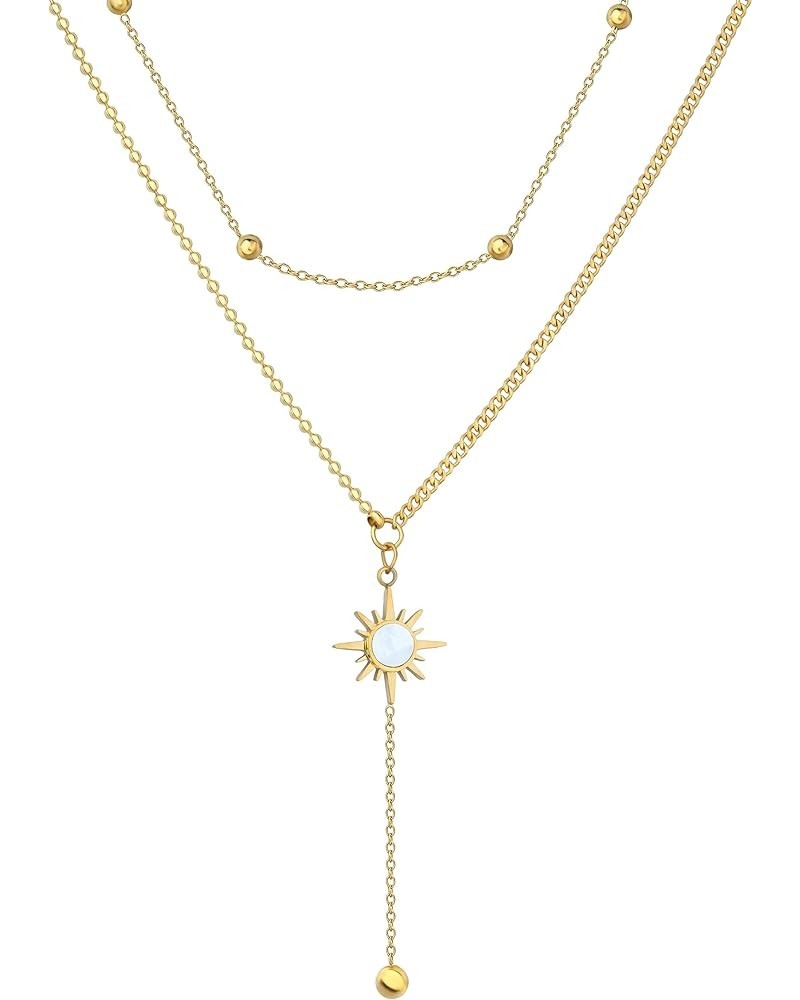 18K Gold Plated Layered Necklaces for Women Gold Coin Medallion Pendant Necklace CZ Drop Y Necklace Adjustable Chain Layering...