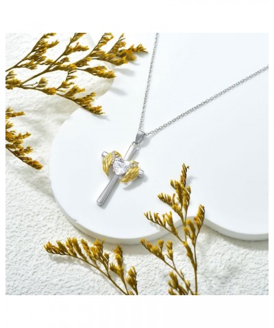 0.06 Cttw Diamond Angel Wing Cross Necklace with Heart Birthstone Christmas Gift for Women 04.Crystal-Apr $49.30 Necklaces