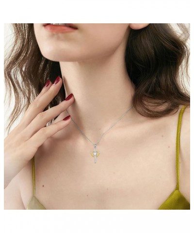 0.06 Cttw Diamond Angel Wing Cross Necklace with Heart Birthstone Christmas Gift for Women 04.Crystal-Apr $49.30 Necklaces