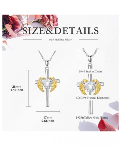 0.06 Cttw Diamond Angel Wing Cross Necklace with Heart Birthstone Christmas Gift for Women 04.Crystal-Apr $49.30 Necklaces