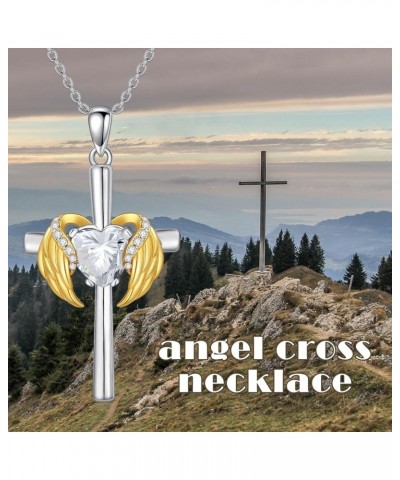 0.06 Cttw Diamond Angel Wing Cross Necklace with Heart Birthstone Christmas Gift for Women 04.Crystal-Apr $49.30 Necklaces