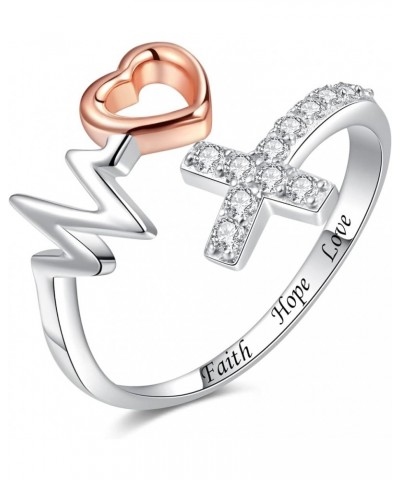 925 Sterling Silver Adjustable Rings Faith Hope Love Ring Paramedics Heartbeat/Angel Wing Rings for Doctor Nurse Medical Stud...