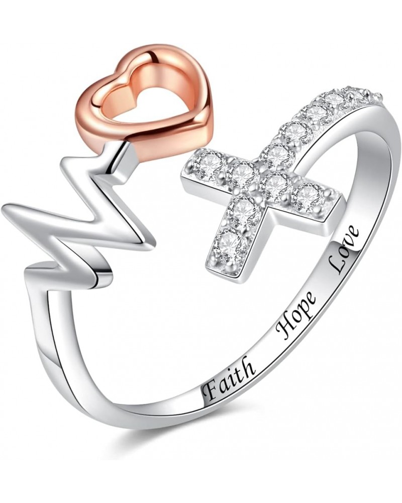 925 Sterling Silver Adjustable Rings Faith Hope Love Ring Paramedics Heartbeat/Angel Wing Rings for Doctor Nurse Medical Stud...