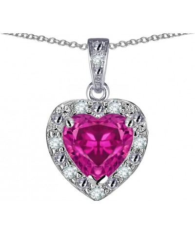 10k White Gold Heart Shape Halo Pendant Necklace Simulated Pink Tourmaline White Gold $115.04 Necklaces