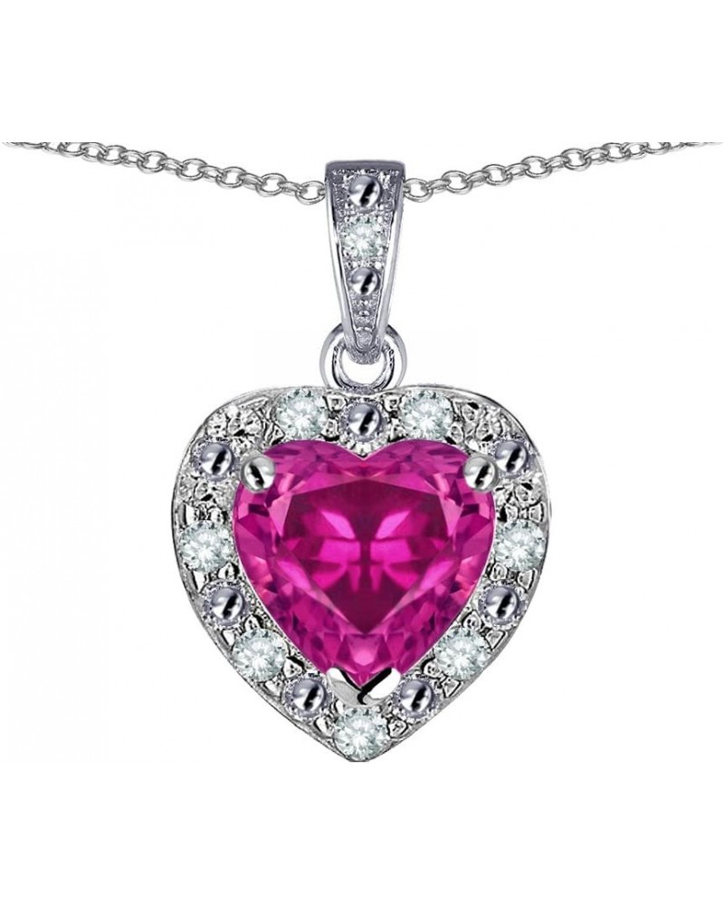 10k White Gold Heart Shape Halo Pendant Necklace Simulated Pink Tourmaline White Gold $115.04 Necklaces