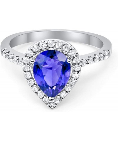 Halo Teardrop Bridal Filigree Ring Pear Round Cubic Zirconia 925 Sterling Silver Simulated Tanzanite CZ $11.44 Rings