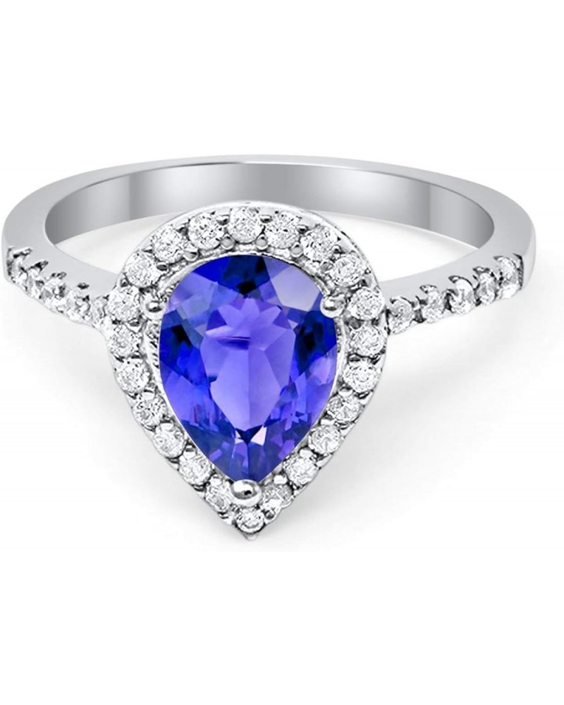 Halo Teardrop Bridal Filigree Ring Pear Round Cubic Zirconia 925 Sterling Silver Simulated Tanzanite CZ $11.44 Rings