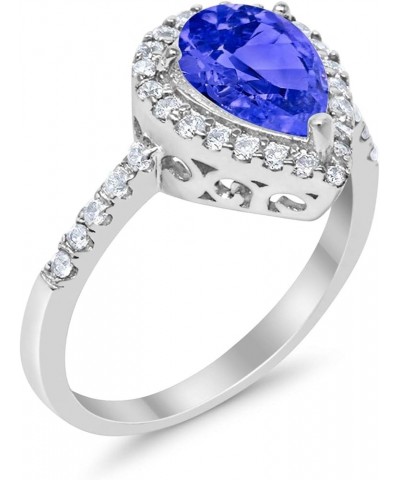 Halo Teardrop Bridal Filigree Ring Pear Round Cubic Zirconia 925 Sterling Silver Simulated Tanzanite CZ $11.44 Rings