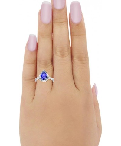 Halo Teardrop Bridal Filigree Ring Pear Round Cubic Zirconia 925 Sterling Silver Simulated Tanzanite CZ $11.44 Rings