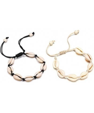 Handmade Seashell Bracelet Bangles, Size Adjustable for Women Beach Jewelry 2 Pieces black+white $6.23 Bracelets