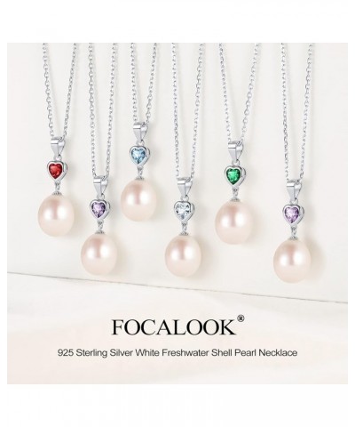 FOCALLOOK 925 Sterling Silver Heart Shaped Birthstone Teardrop Freshwater Cultured Pearl Pendant Necklace for Women 18 + 2 In...