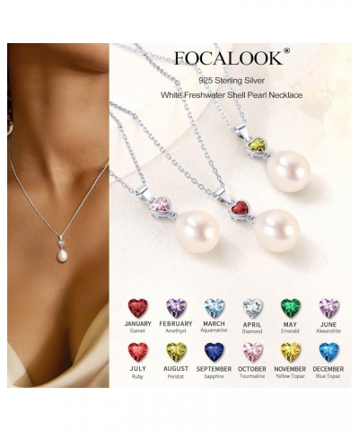 FOCALLOOK 925 Sterling Silver Heart Shaped Birthstone Teardrop Freshwater Cultured Pearl Pendant Necklace for Women 18 + 2 In...