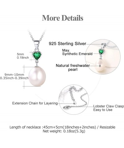 FOCALLOOK 925 Sterling Silver Heart Shaped Birthstone Teardrop Freshwater Cultured Pearl Pendant Necklace for Women 18 + 2 In...