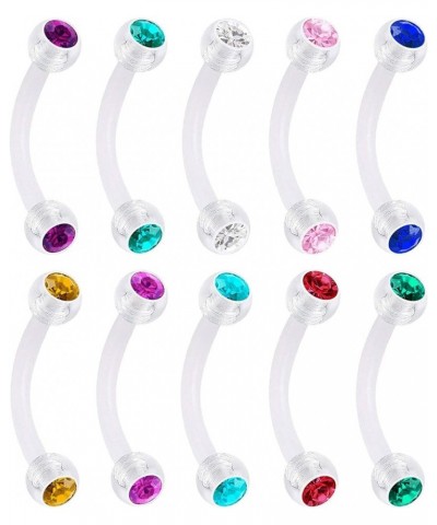 16G Clear Bioflex Acrylic Curved Barbell Eyebrow Rings Snake Eyes Tongue Belly Ring Mix Color CZ Piercing Retainer Style B $8...