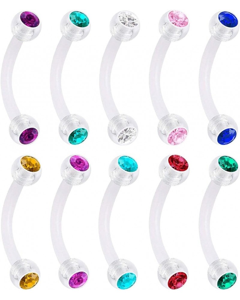 16G Clear Bioflex Acrylic Curved Barbell Eyebrow Rings Snake Eyes Tongue Belly Ring Mix Color CZ Piercing Retainer Style B $8...